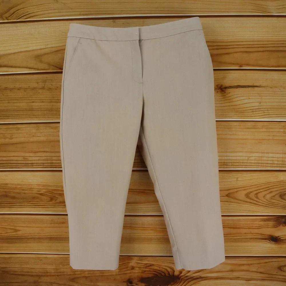 Worthington Capri Pants Womens 12 Beige Flat Front Mid Rise‎ Modern Fit Pockets